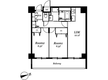 レジディア西天満(2LDK/5階)の間取り写真