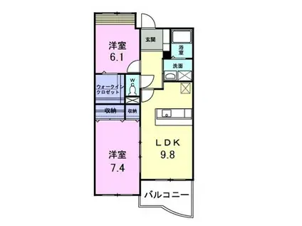 パイン・ヒルズ壱弐参番館(2LDK/2階)の間取り写真