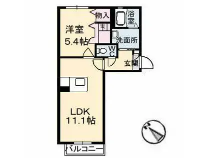 クリスタル・クロスバレー(1LDK/2階)の間取り写真