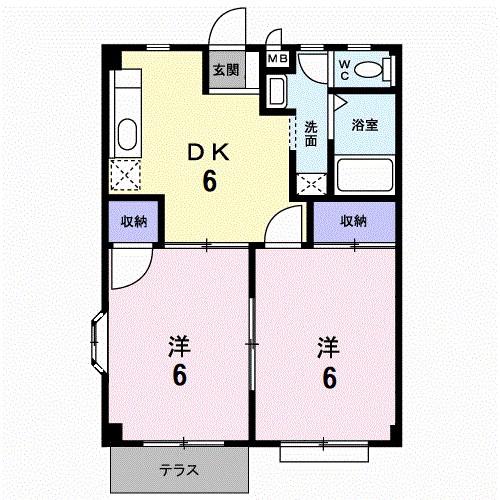 ドルチェ宮ノ陣(2DK/1階)の間取り写真