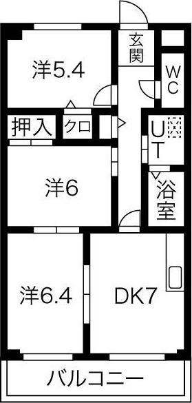 レイク アベニュー白鳥(3DK/2階)の間取り写真