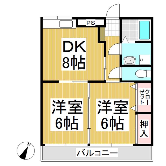 ホーリーONE(2DK/2階)の間取り写真