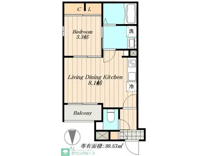 CHERIM浄心ウエスト(1LDK/1階)の間取り写真