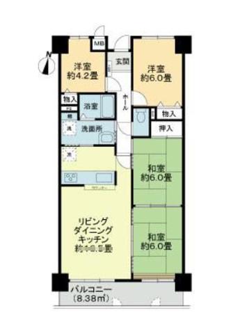 ライオンズマンション千代田弐番館(4LDK/11階)の間取り写真