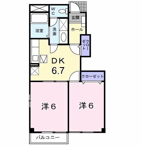 アルエット・シエル(2DK/1階)の間取り写真
