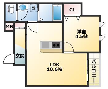 コンフォートKAMI(1LDK/3階)の間取り写真