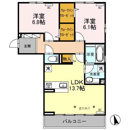 ルミエール中今泉(2LDK/3階)の間取り写真