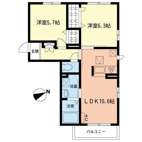 RIVER WIND Ⅱ(2LDK/1階)の間取り写真