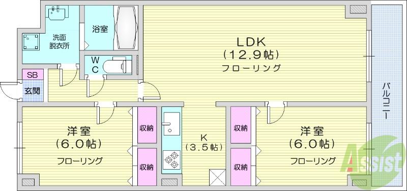 ル・セザンヌ(2LDK/5階)の間取り写真
