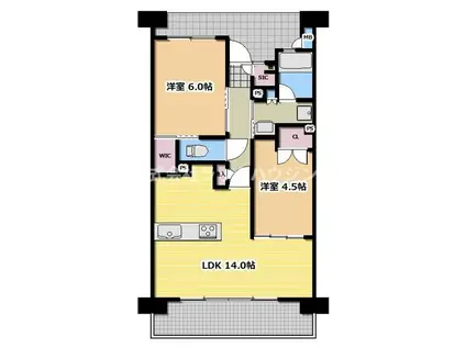 うめきたザ・レジデンス(2LDK/13階)の間取り写真