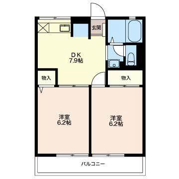 スキヤハイツIII(2DK/2階)の間取り写真
