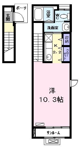ボヌール(ワンルーム/2階)の間取り写真