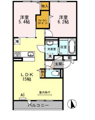 ルボマノアール(2LDK/1階)の間取り写真