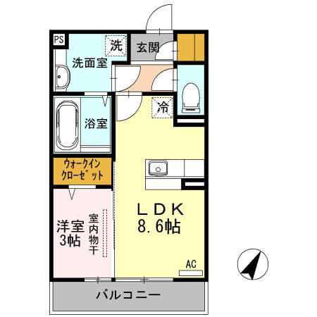トリリオン(1LDK/3階)の間取り写真
