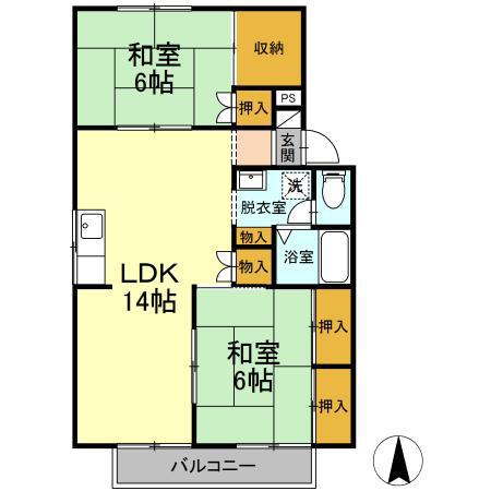 ベルクローバーB棟(2LDK/2階)の間取り写真