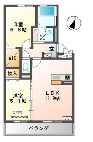 シャルマン(2LDK/2階)の間取り写真