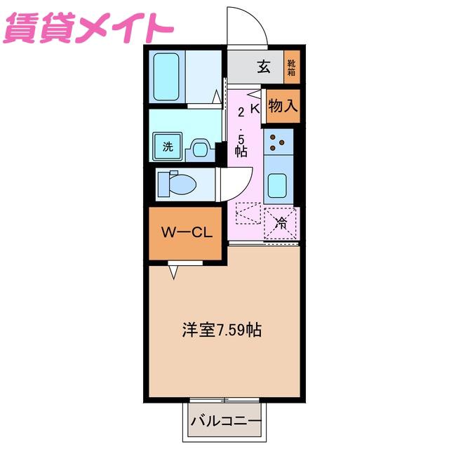 D-CHAMBRE S(1K/1階)の間取り写真