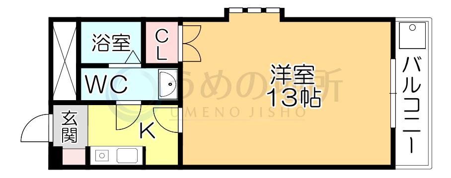 ウィングコート久留米(1K/10階)の間取り写真