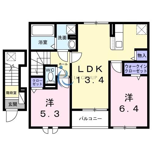 照ヶ丘2丁目アパート(2LDK/2階)の間取り写真