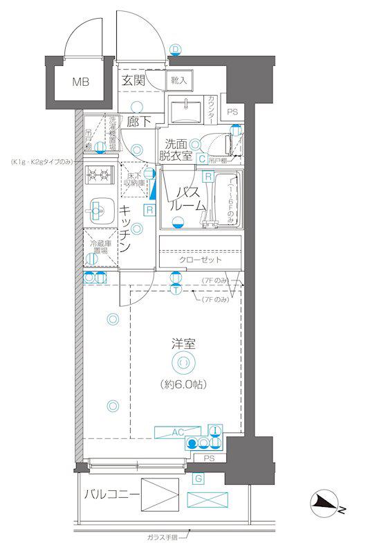 AELL横浜吉野町(1K/7階)の間取り写真
