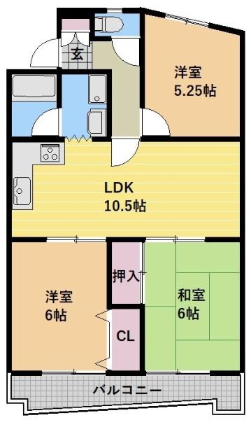 鉄村マンション S棟(3LDK/2階)の間取り写真
