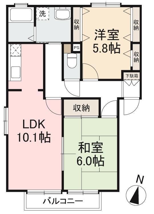 フォブールTAKA A・B棟(2LDK/1階)の間取り写真