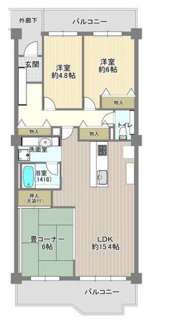 パークシティ溝の口D棟(2LDK/9階)の間取り写真