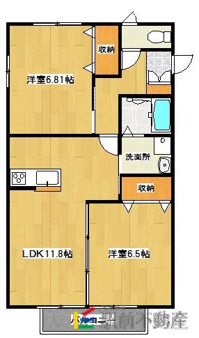グランディオB棟(2LDK/1階)の間取り写真