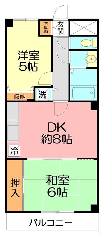 さがみ野シティハイツ(2DK/6階)の間取り写真
