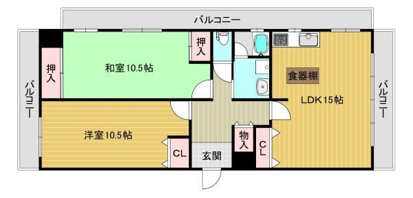 シャルム太平(2LDK/4階)の間取り写真