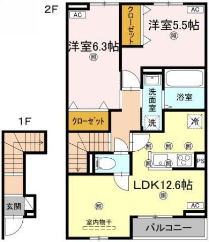 グランツ上福万 A棟(2LDK/2階)の間取り写真