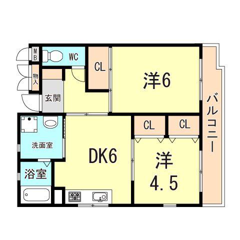 サンハイツ荒田(2DK/1階)の間取り写真