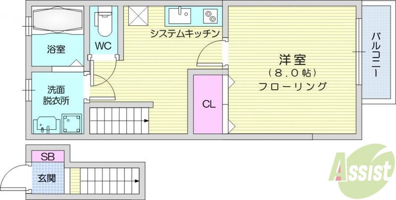 アスコット大野田(1K/2階)の間取り写真