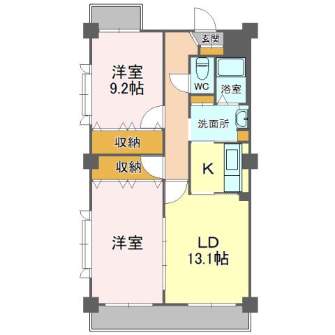 エスペラール中田(2LDK/7階)の間取り写真