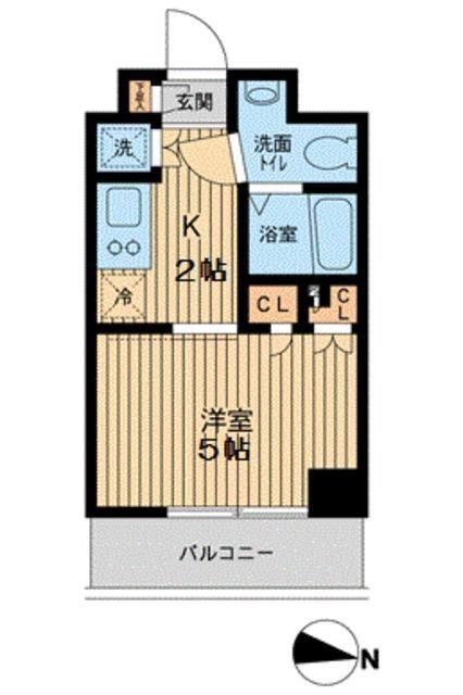 エスティメゾン武蔵小山(1K/2階)の間取り写真