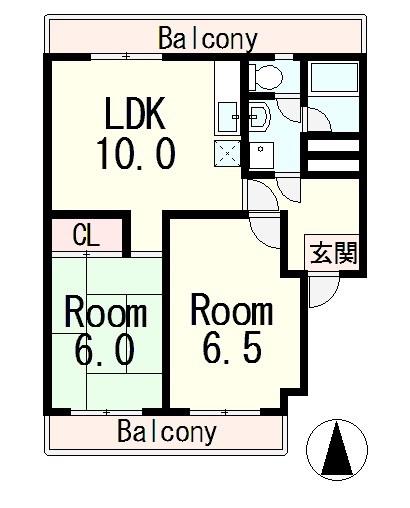 エステート国分(2LDK/2階)の間取り写真