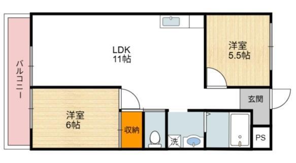 第一盛運マンション(2LDK/4階)の間取り写真