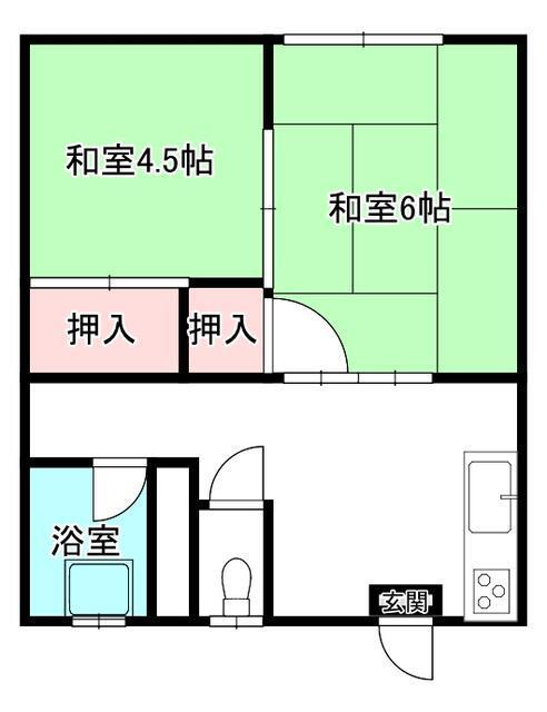 三星コーポ(2DK/1階)の間取り写真