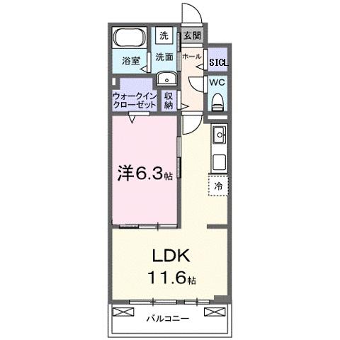 エルグランデSOU(1LDK/2階)の間取り写真