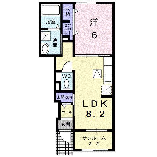 RIVER SIDEはるか C(1LDK/1階)の間取り写真