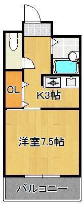 ピュアシティ小倉(1K/3階)の間取り写真