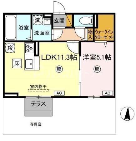タイムズ・スクエアV TWO(1LDK/1階)の間取り写真