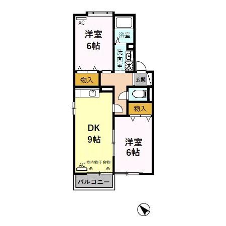 メゾン・オークタウンB(2DK/2階)の間取り写真