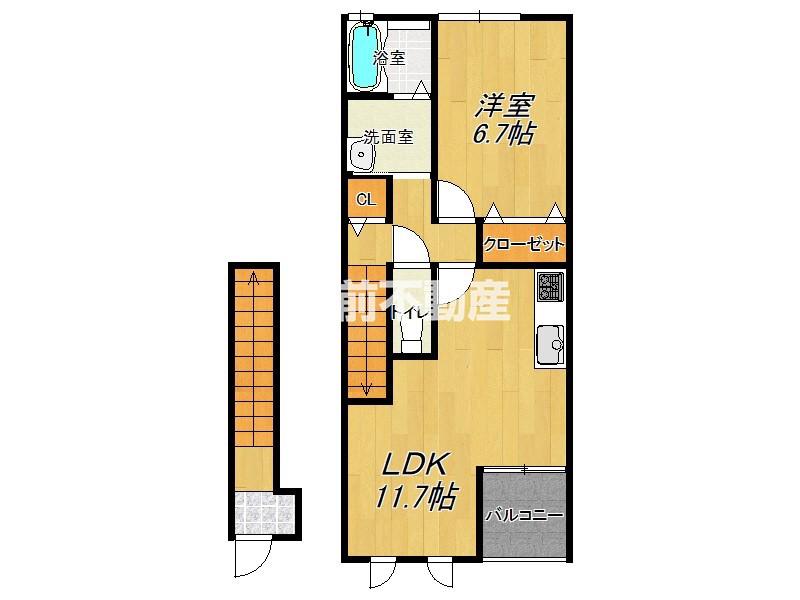 カイアンB(1LDK/2階)の間取り写真