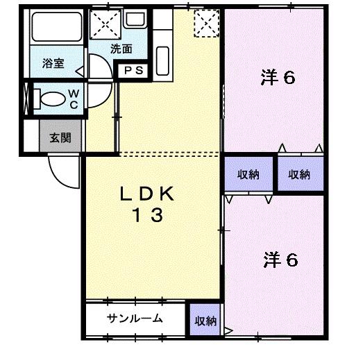 アクア フェザー A棟(2LDK/1階)の間取り写真