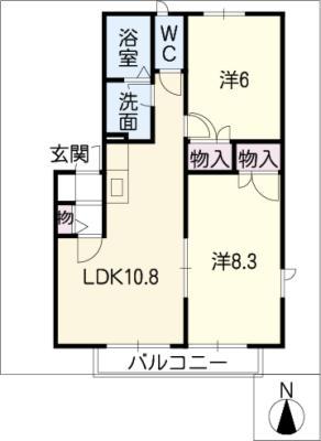 BEARS一ツ山B棟(2LDK/2階)の間取り写真