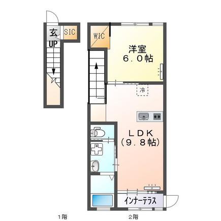 ディア ベルジュ(1LDK/2階)の間取り写真