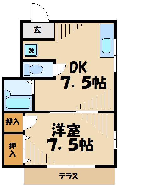 ハイツやよい(1DK/1階)の間取り写真