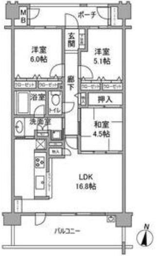 コスモ垂水旭が丘グリーンステージ(3LDK/4階)の間取り写真