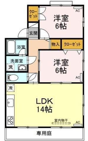 セジュール吉岡E棟(2LDK/1階)の間取り写真